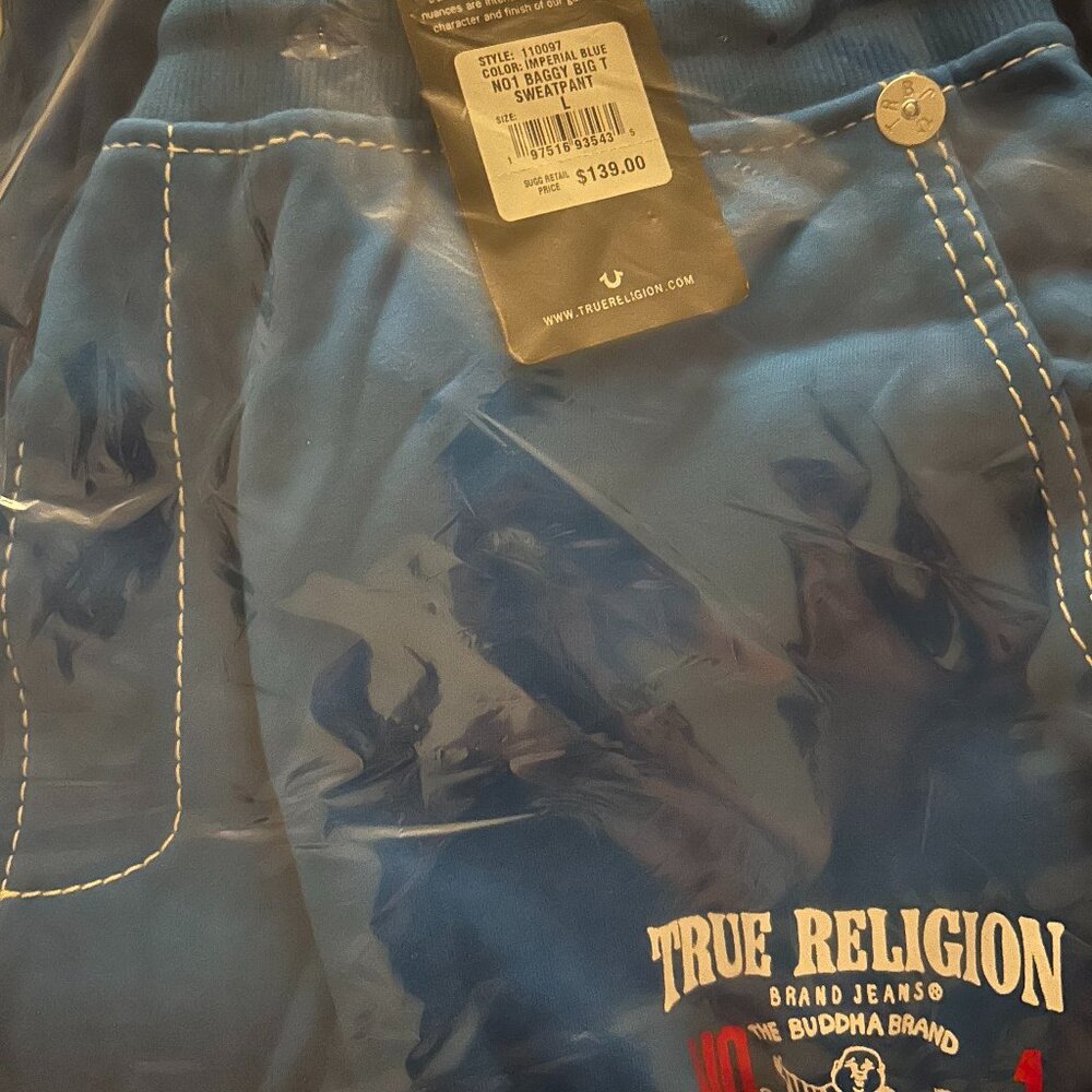 True Religion Men’s Jogger Sweatpants Blue NWT Drawstring Lounge Pants Logo